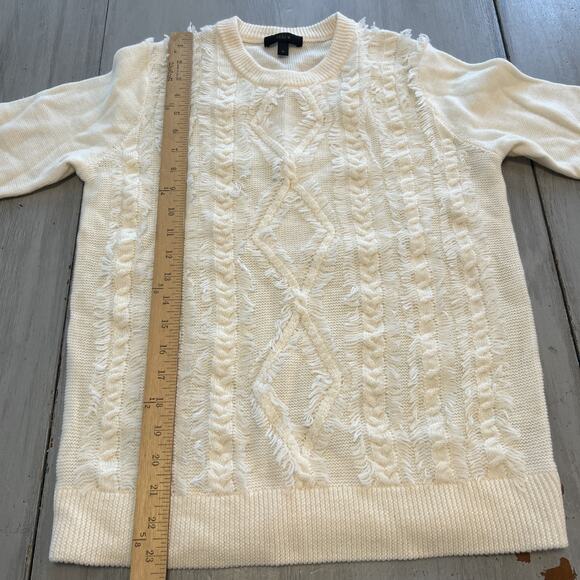 J Crew Cream Fringe Cable Knit Argyle Sweater Women’s Sz M Merino Wool Preppy - Picture 6 of 8